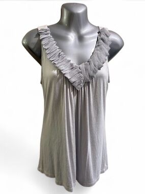 Olivia Moon Ruffled V-Neck Sleeveless Tank Top - Gray Sz S